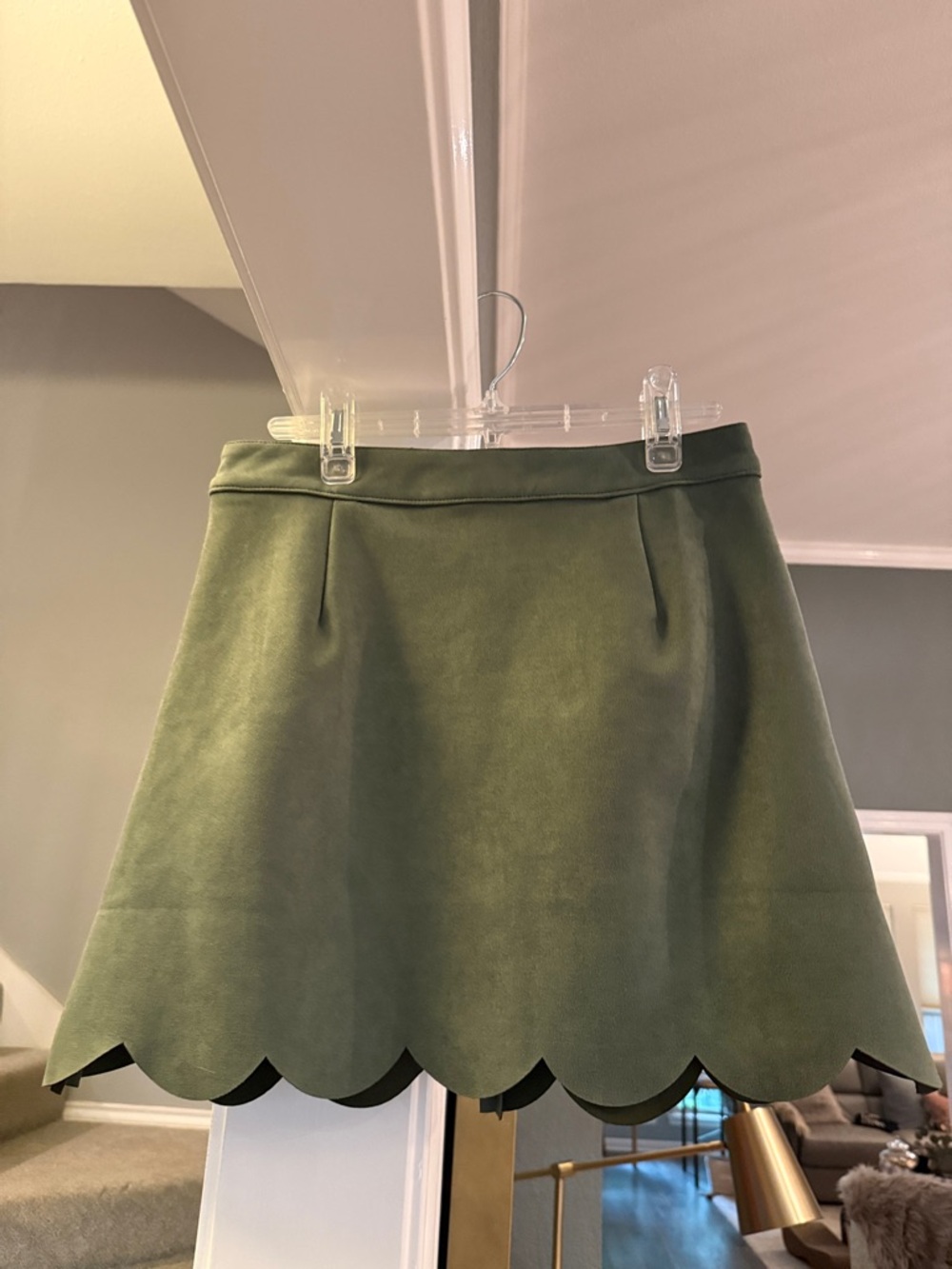 eesome Olive Green Scalloped A-Line Mini Skirt
